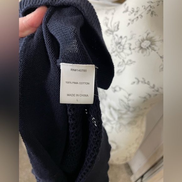 BROCHU WALKER Pima Cotton Navy Blue CABLE KNIT SWEATER SIZE Large - Picture 4 of 5